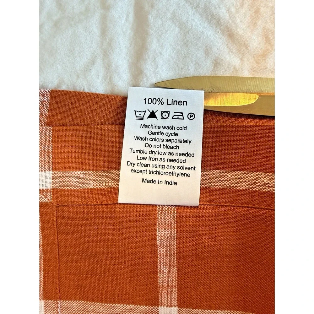Solino Home 100% Linen Windowpane Table Runner in Cinnamon - 14x72 Inches - NIB